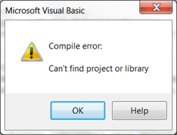 Compile error: can't find project or library