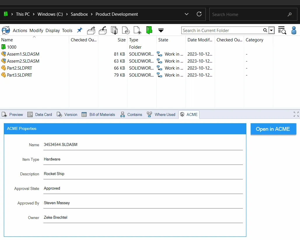PDMAddin SOLIDWORKS PDM add-in interface example